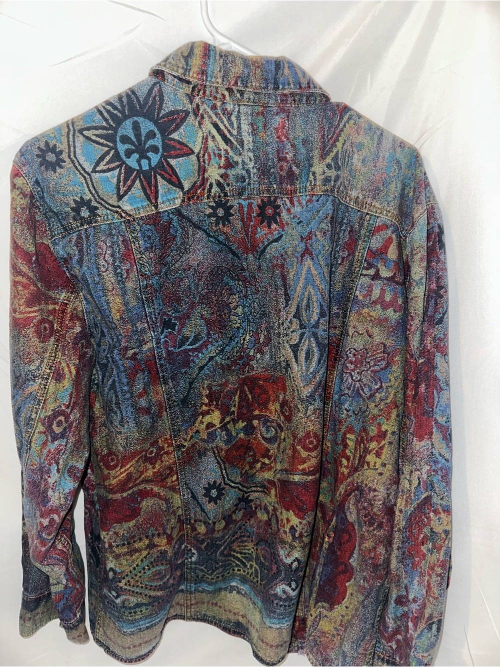 Chico’s Size 2 Boho Tapestry Print Multicolor Cotton Jacket - Picture 9 of 11